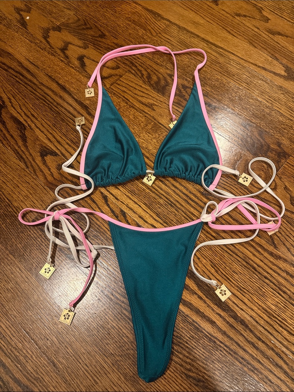 Kulani Kinis Teal Bikini with Pink & Cream Trim